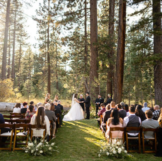 Lake Tahoe outdoor wedding ceremony among the trees.