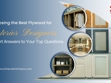 Guide on choosing the best plywood for interior designers with images of wardrobes, kitchens, shelves and panel designs.