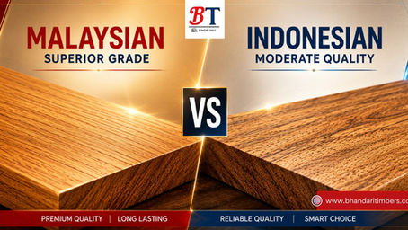 Malaysian superior grade vs Indonesian moderate quality salwood comparison showing wood grain, texture and durability differences.