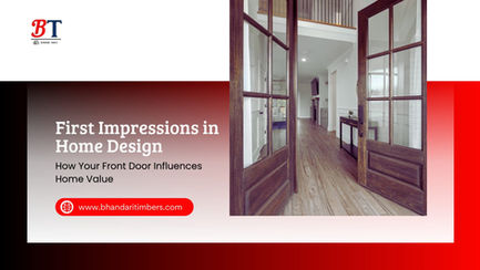 First impressions in home design highlighted by elegant wooden front door opening into a modern, well-lit interior space