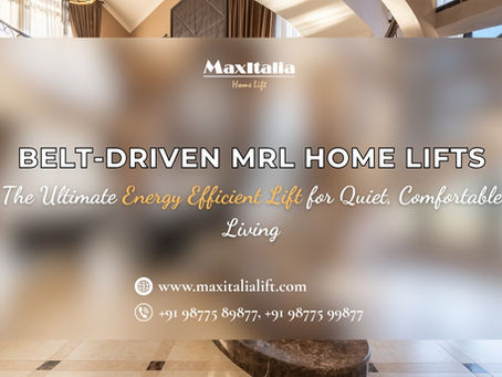 Elegant home interior showcasing Maxitalia’s Belt-Driven MRL Home Lifts, promoting quiet, energy-efficient vertical movement.