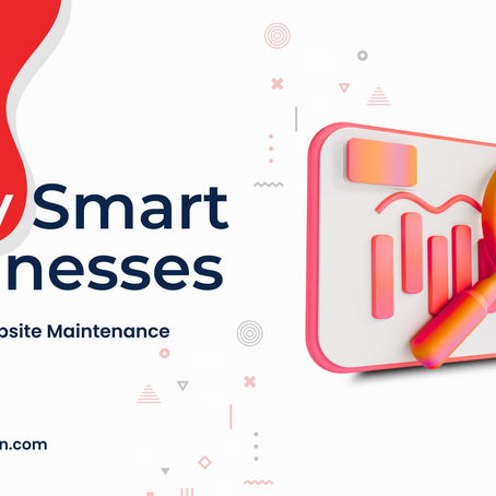 A modern graphic showing analytics and a magnifying glass, highlighting outsourced website maintenance for small businesses.