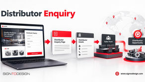 Distributor Enquiry graphic with laptop form, arrows to enquiry page, sales team, and distribution opportunity on a globe map.