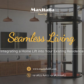 Modern living room with sleek home lift installation, blending seamlessly into the interior for comfort and style.