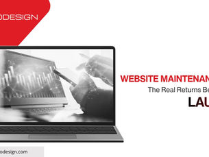 Website maintenance ROI concept with laptop showing analytics, highlighting returns that begin after website launch