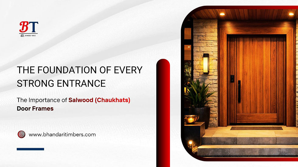 Modern home entrance showcasing premium salwood door frames with elegant wooden design and durable craftsmanship.