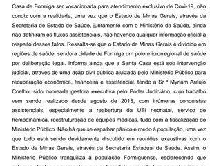 Ministério Público esclarece rumores da possibilidade da Santa Casa de Formiga atender exclusivament