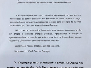 SOLIDARIEDADE: Servidores do IFMG fazem doações para a Santa Casa