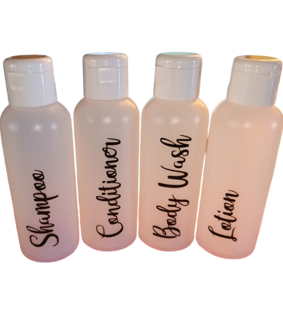 Travel Bottles Labelled - set of 4