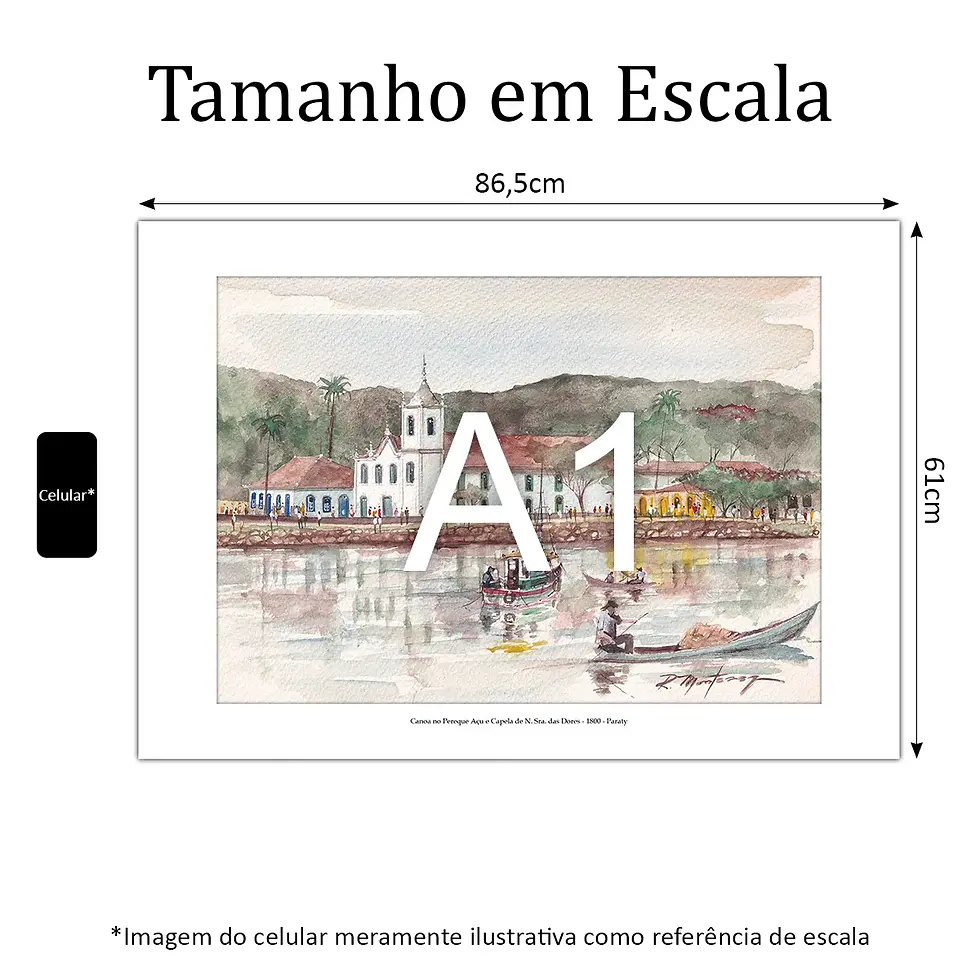 Miniatura: Canoa no Perequê Açu e Capela de N. Sra. das Dores - 1800 - Paraty