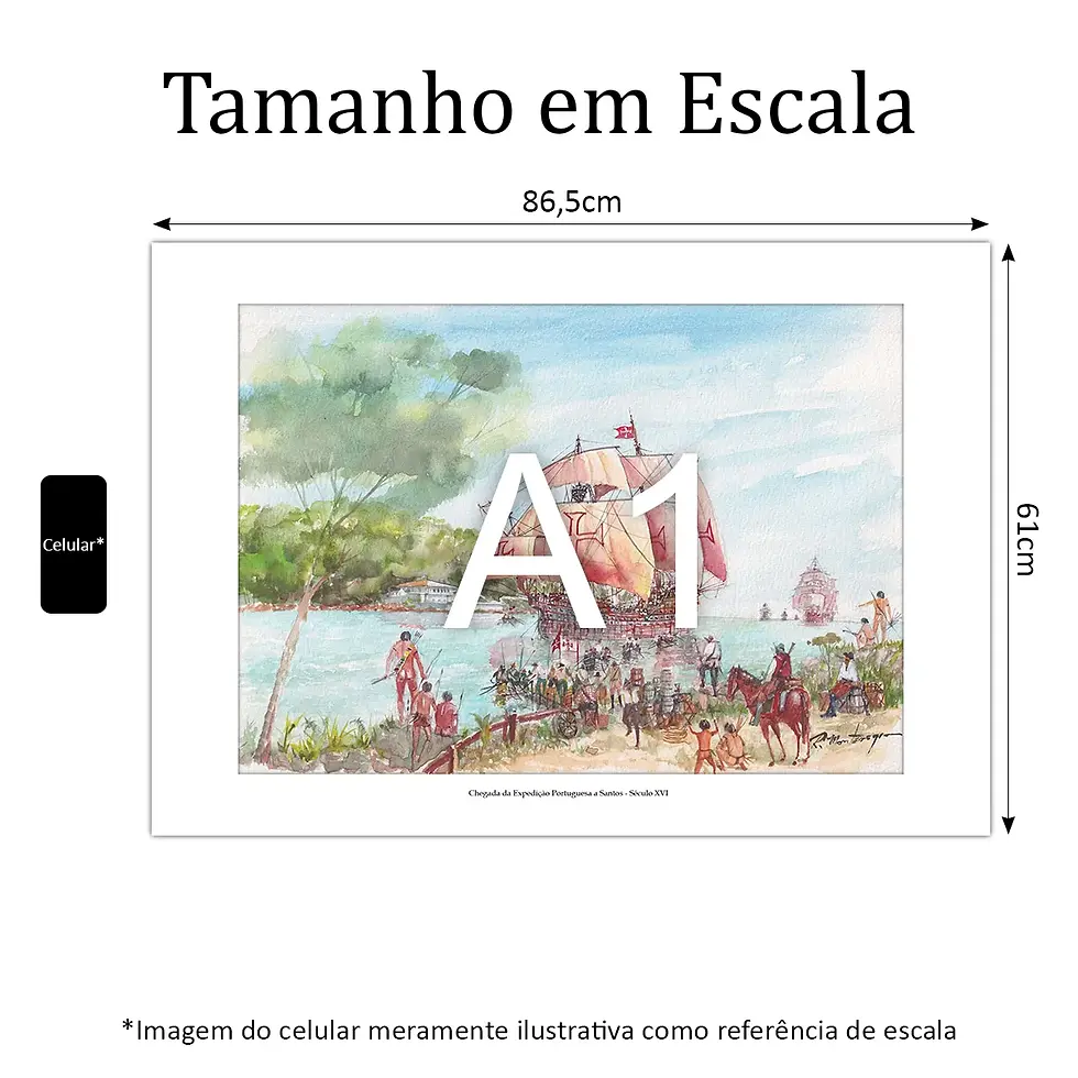 Miniatura: Chegada da Expedição Portuguesa a Santos - Século XVI