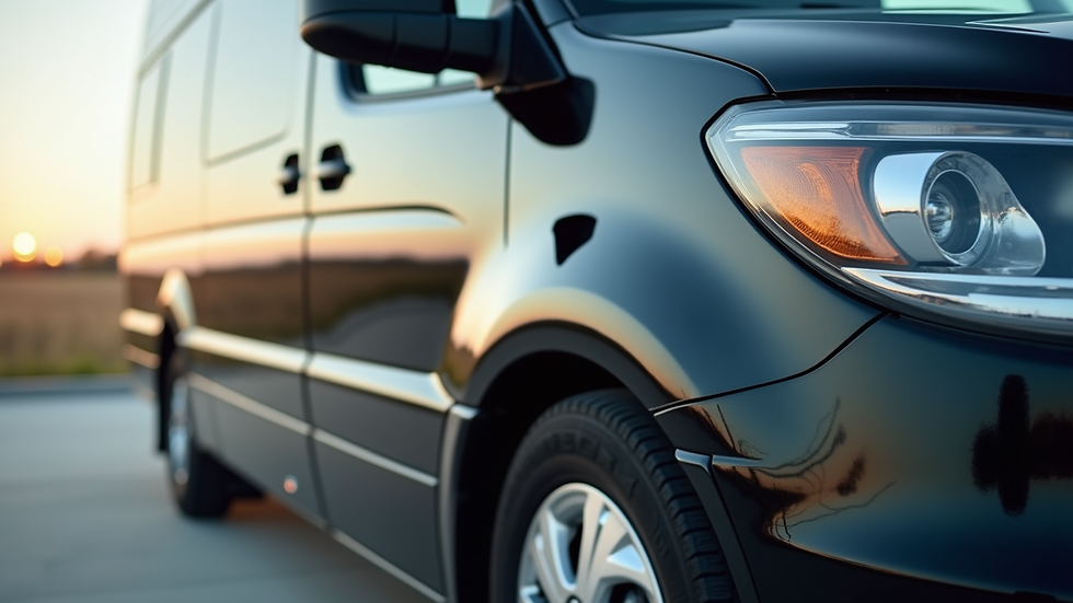 Close-up view of a shiny RV exterior after professional detailing