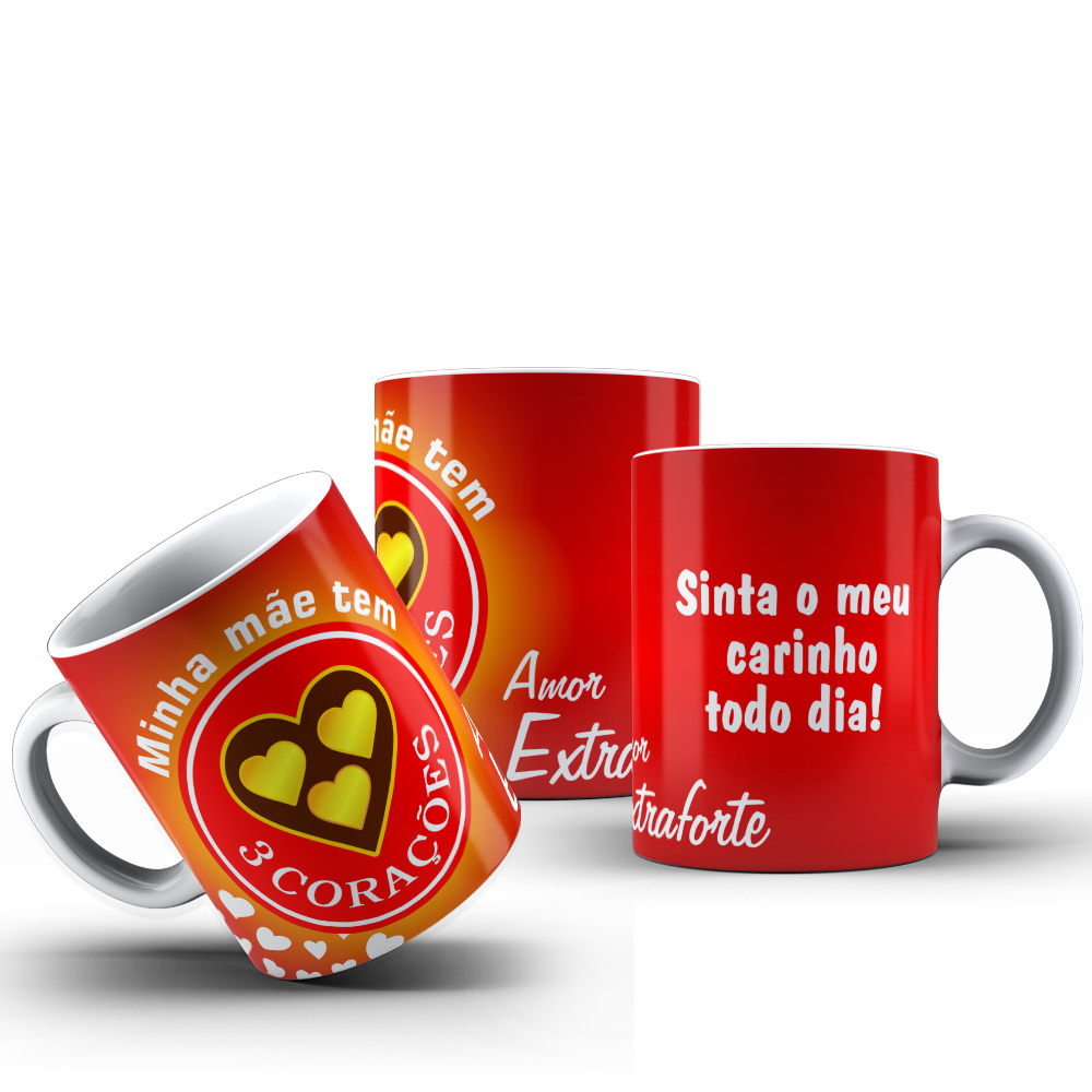 CANECA MÃE - 3 CORAÇÕES