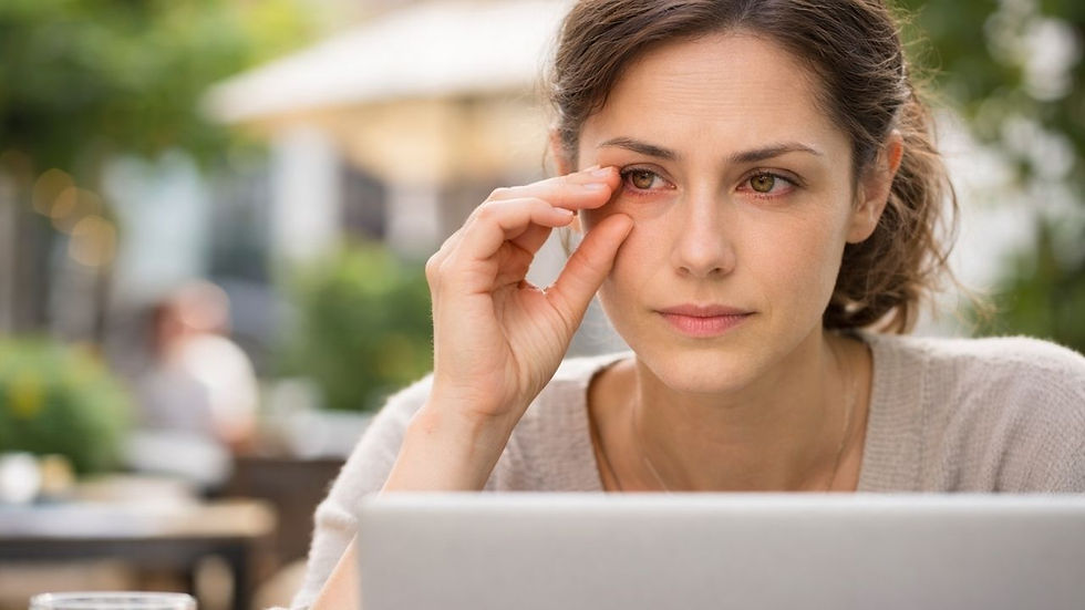 Juckende Augen Ursachen dargestellt durch gereizte Augen und gestörte Balance im Körper