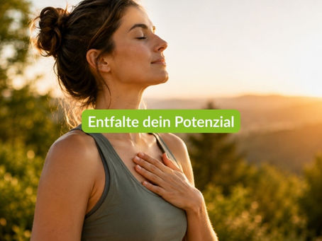 Potenzial entfalten – achtsame Person mit Fokus auf Körperbewusstsein und persönliche Entwicklung.