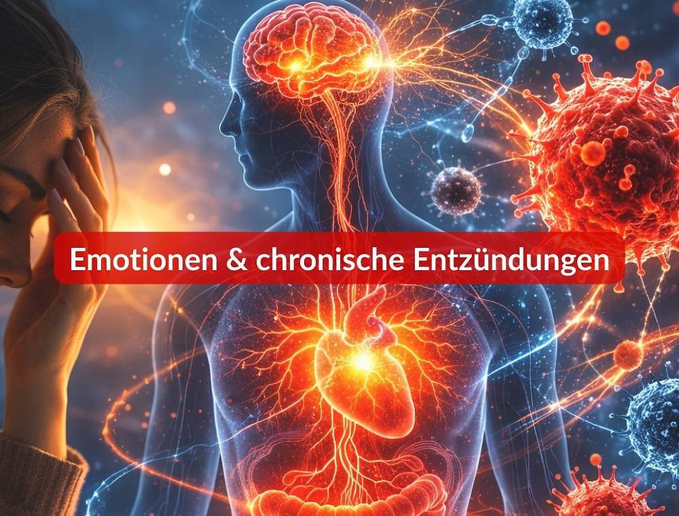 Visualisierung der Verbindung zwischen emotionalem Stress und chronischen Entzündungen im Körper.