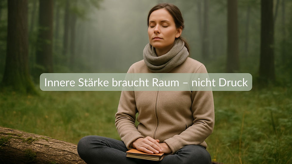 Resilienz stärken, eine Frau sitzt im Wald und versucht innere Stärke zu finden.