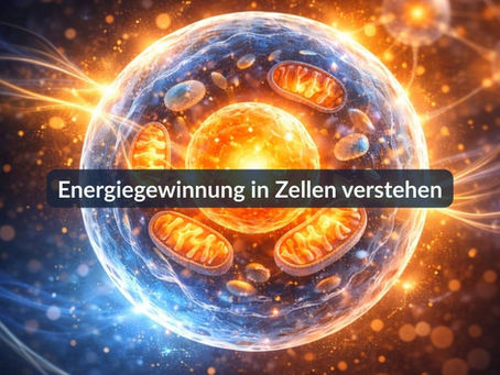 Energiegewinnung in den Zellen – leuchtende Zelle mit aktiven Energieprozessen