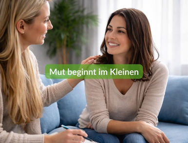 Unterstützendes Gespräch zwischen zwei Menschen als Symbol für Begleitung beim Ängste überwinden