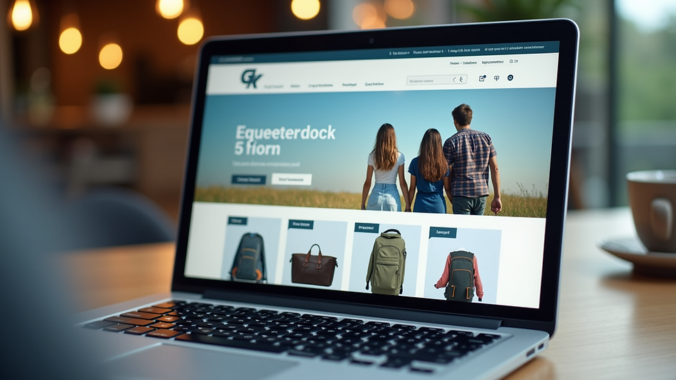 Close-up of a laptop screen showing travel safety products on an online store