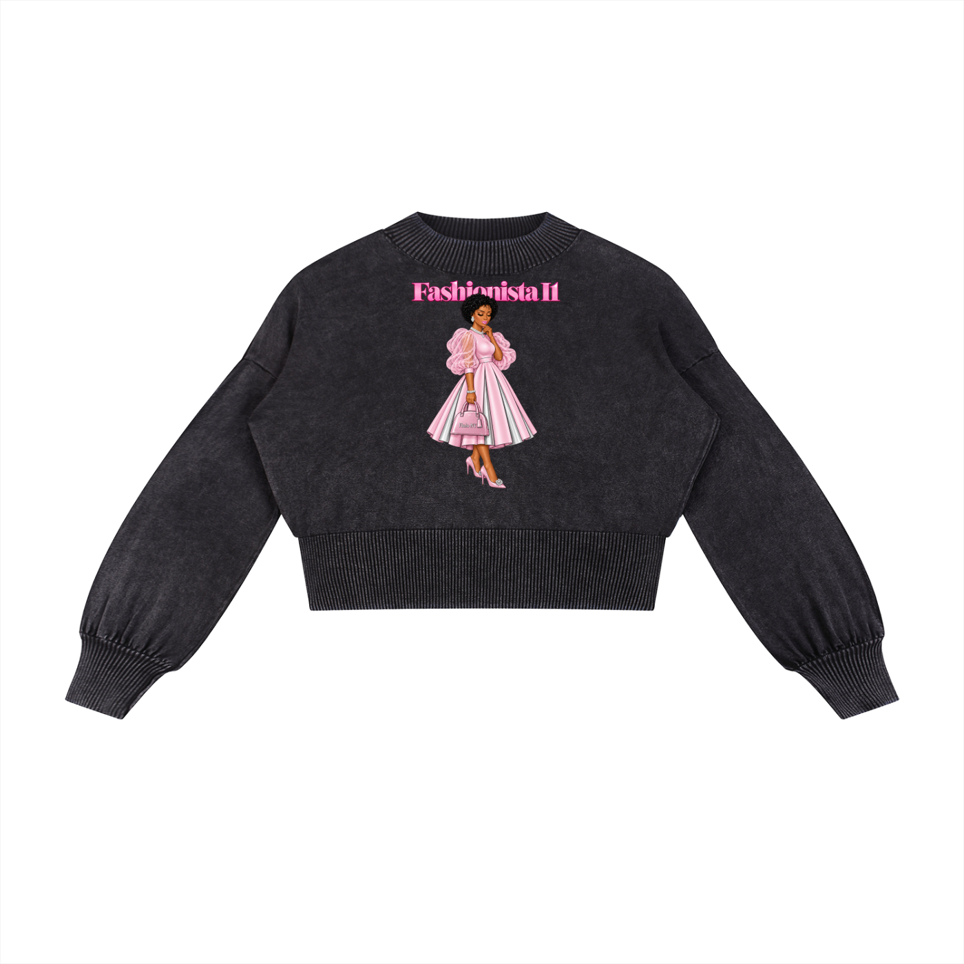 Fashionista iT - Mineral Wash Balloon Sleeve Cropped Sweater
