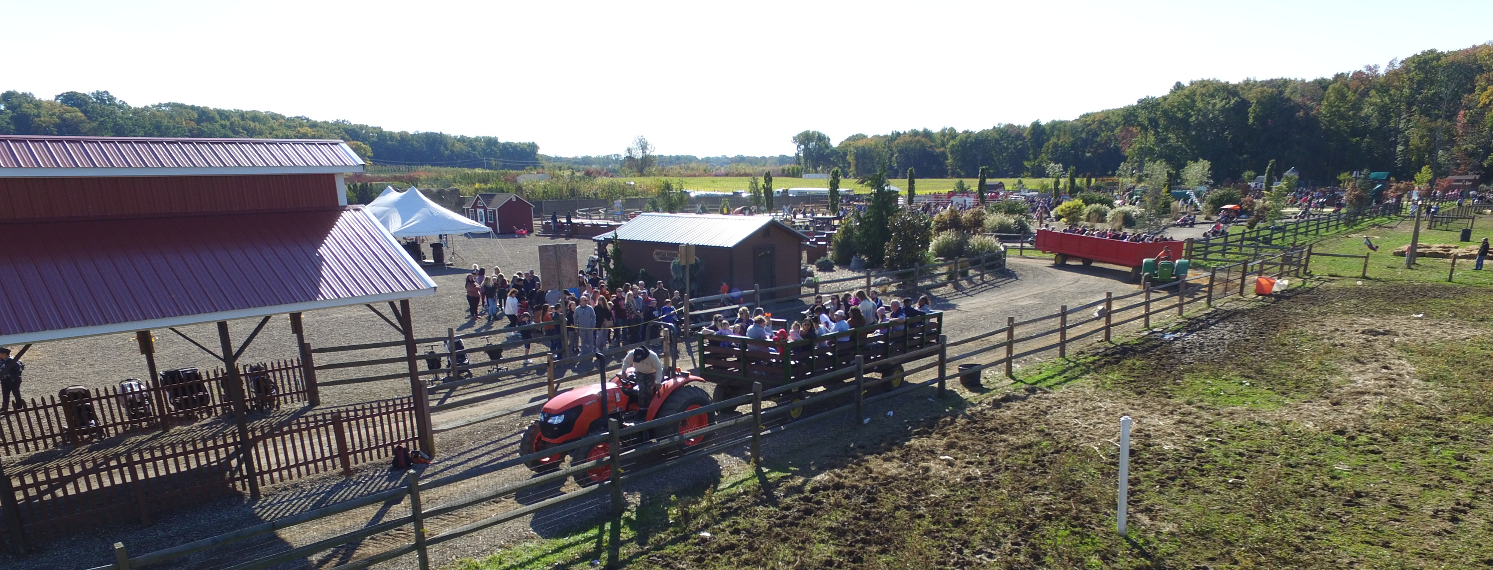 Guests enjoying a hayride wagon at Maple Leaf Farms