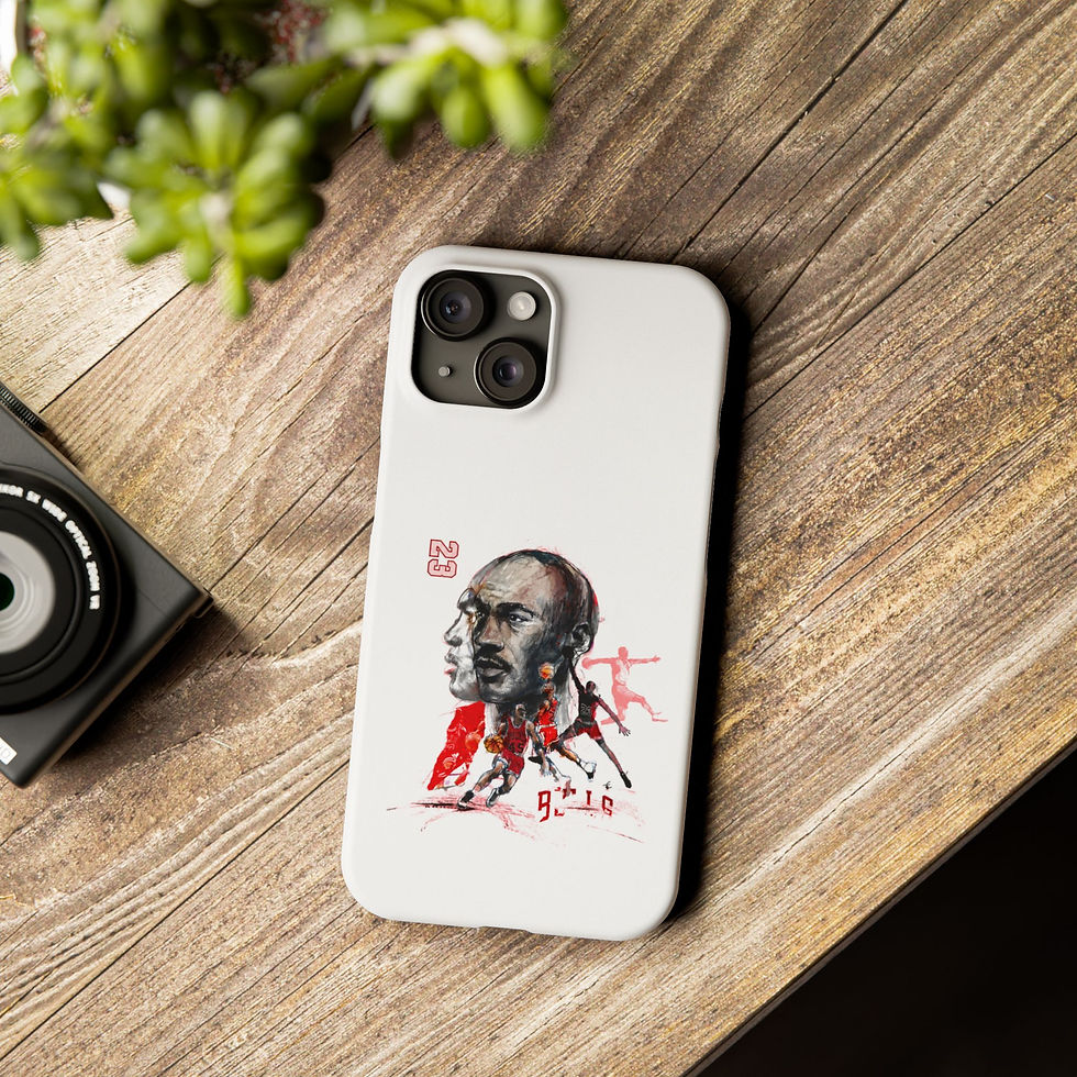 Thumbnail: Slim Phone Case — Abstract Soccer Player Portrait with Red Action Silhouettes