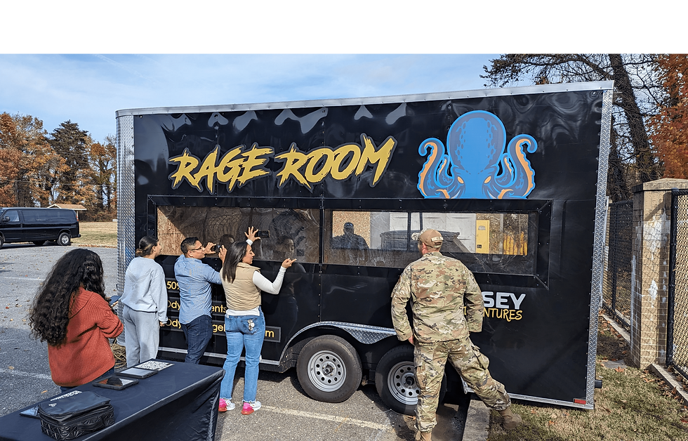 Players at a mobile rage room party in Bowie, Maryland