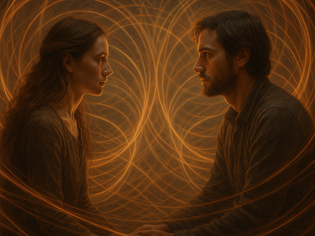 A lone figure walks through a fading spring field, wildflowers giving way to golden grass beneath a soft, golden evening light.