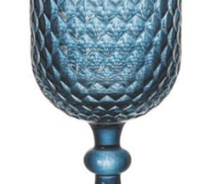 Soft cornflower blue glass goblet that adds a subtle pop of color to the table.
