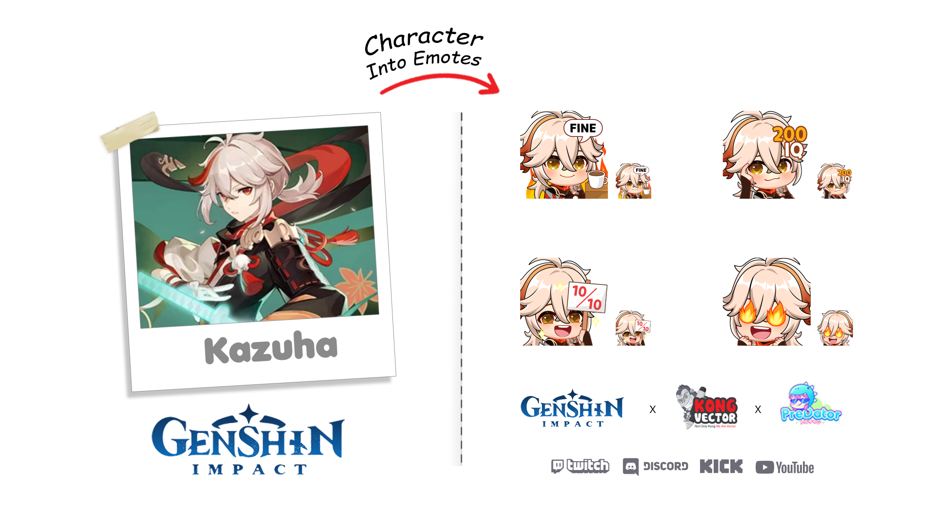 Kazuha Genshin Impact Chibi Style Free Emotes Pack - Set 2