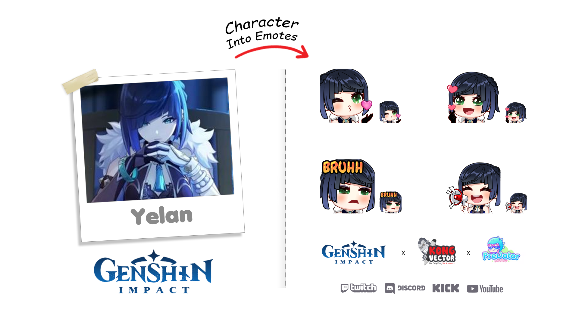 Yelan Genshin Impact Chibi Style Free Emotes Pack - Set 2