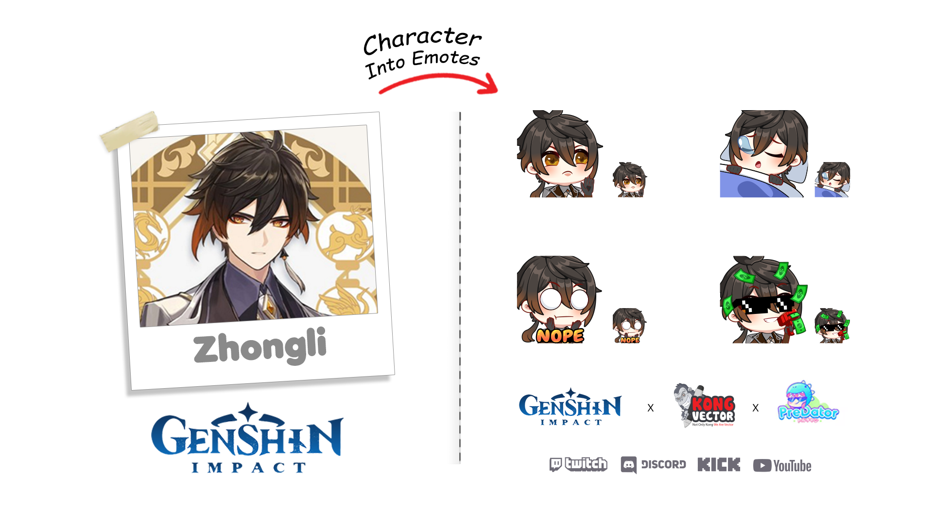 Zhongli Genshin Impact Chibi Style Free Emotes Pack - Set 1