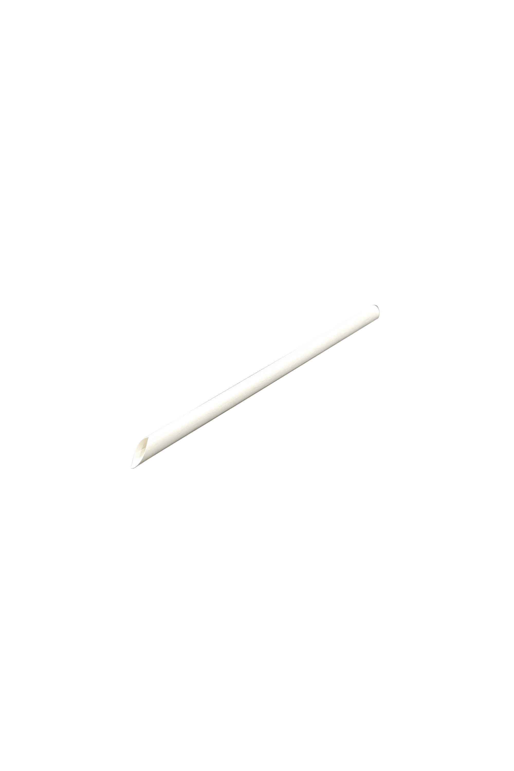 Durable bubble tea straw with diagonal cut for easy piercing. Long-lasting paper straw with water-based coating for strength