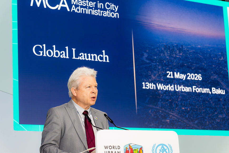Rafael Tuts, Director of the Global Services Division at UN-Habitat, speaking at the launch of the Master in City Administration at the World Urban Forum in Baku, Azerbaijan.