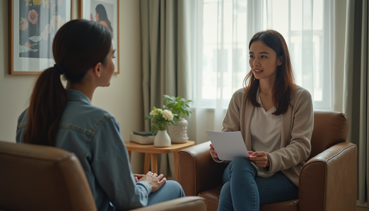 Close-up of a counseling session with a woman and therapist