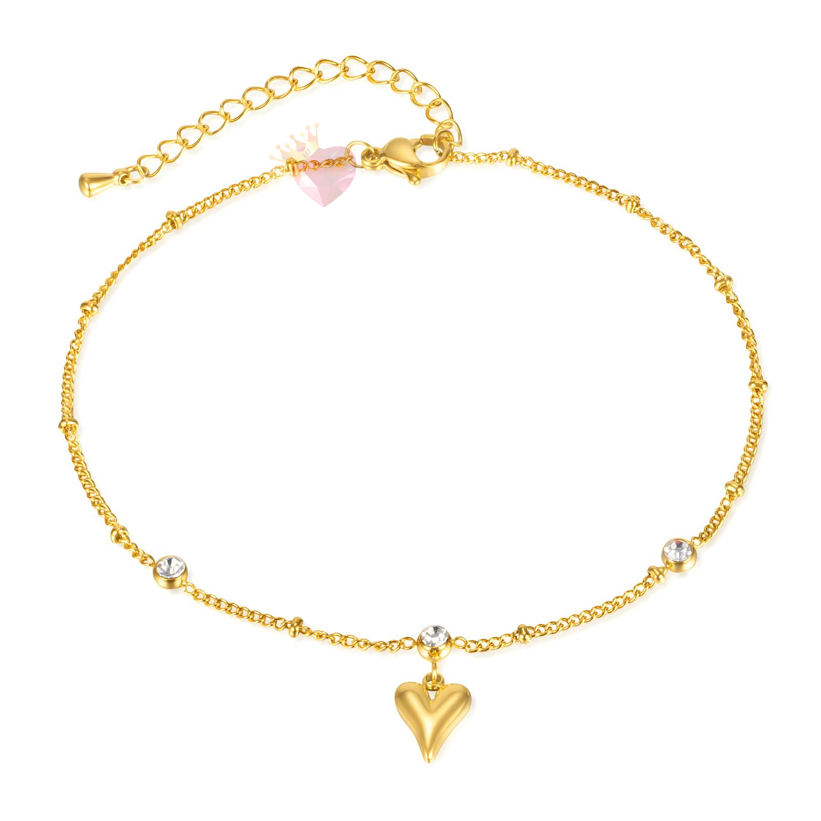 18K GOLD PLATED STAINLESS STEEL "HEARTS" ANKLET, INTENSITY