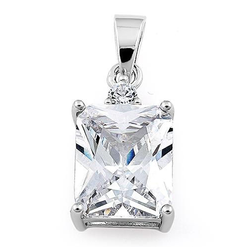 Sterling Silver Rectangular Clear Pendant