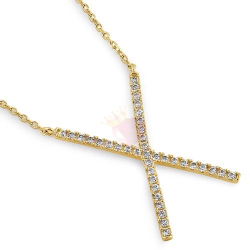 Solid 14K Yellow Gold Sapphire X Necklace
