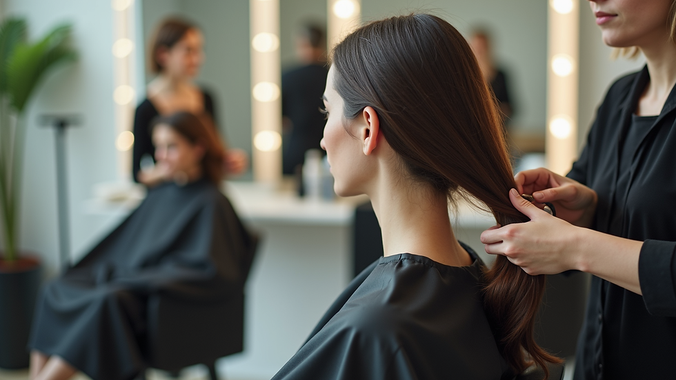 High angle view of a stylist cutting hair in a bright salon