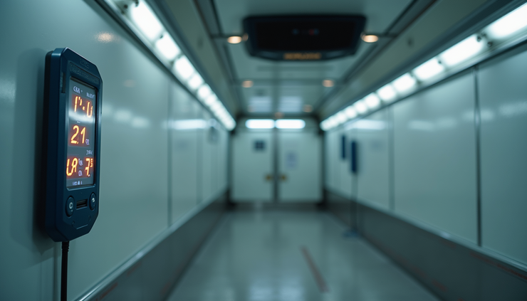 Eye-level view of refrigerated truck interior with temperature monitoring devices