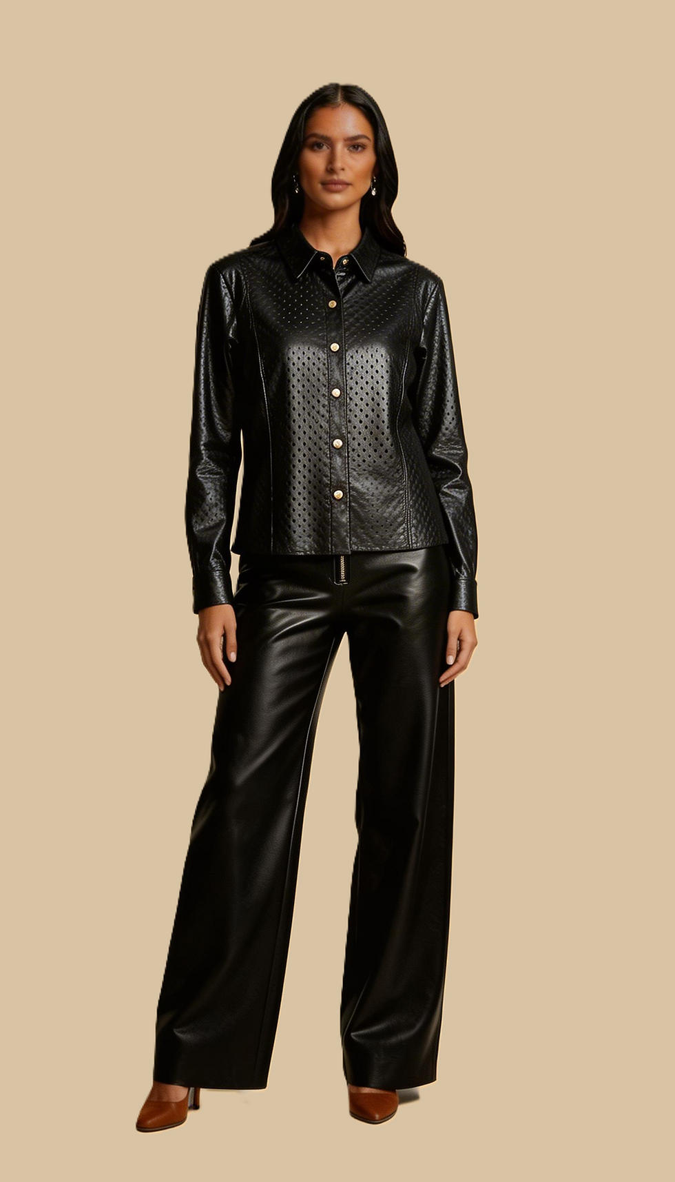 Miniatura: Camisa de Couro Genuíno Tradicional Vazada Cleo