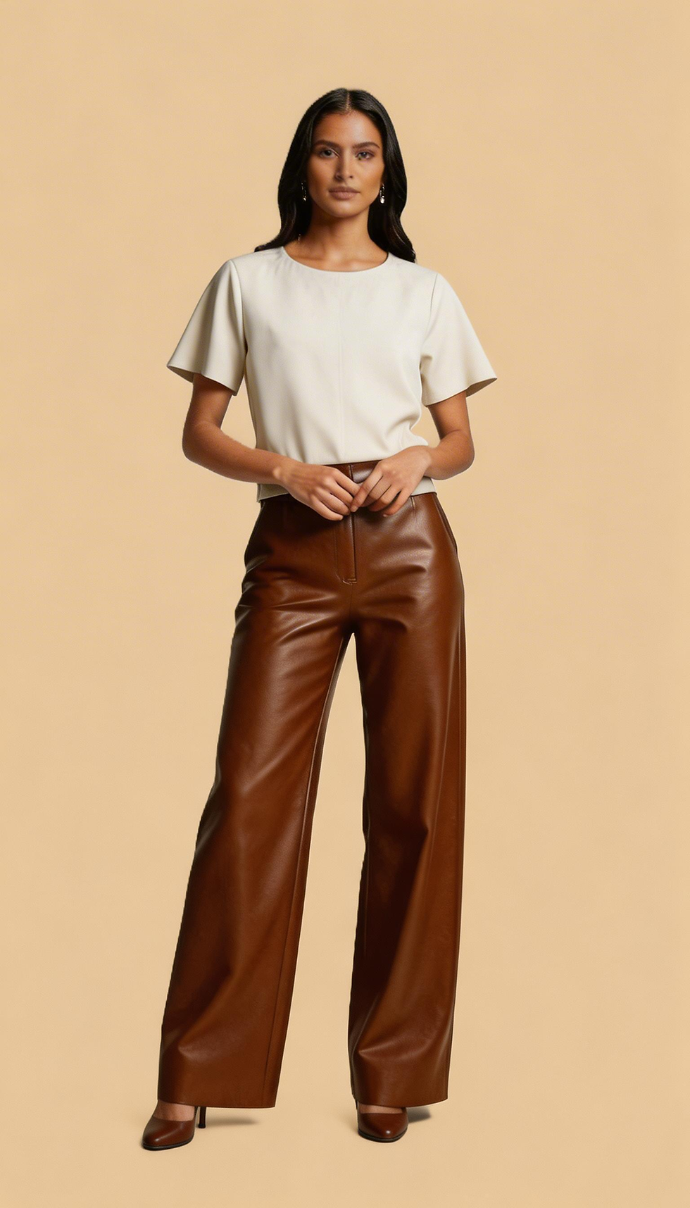 Miniatura: Calça de Couro Genuíno Pantalona Verônica