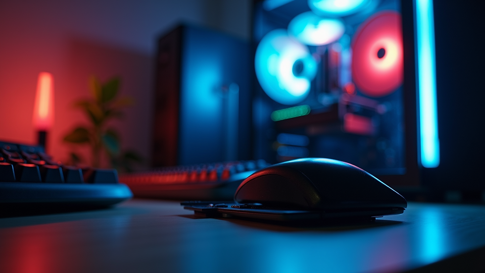 Eye-level view of a gaming setup with a PC tower featuring an SSD