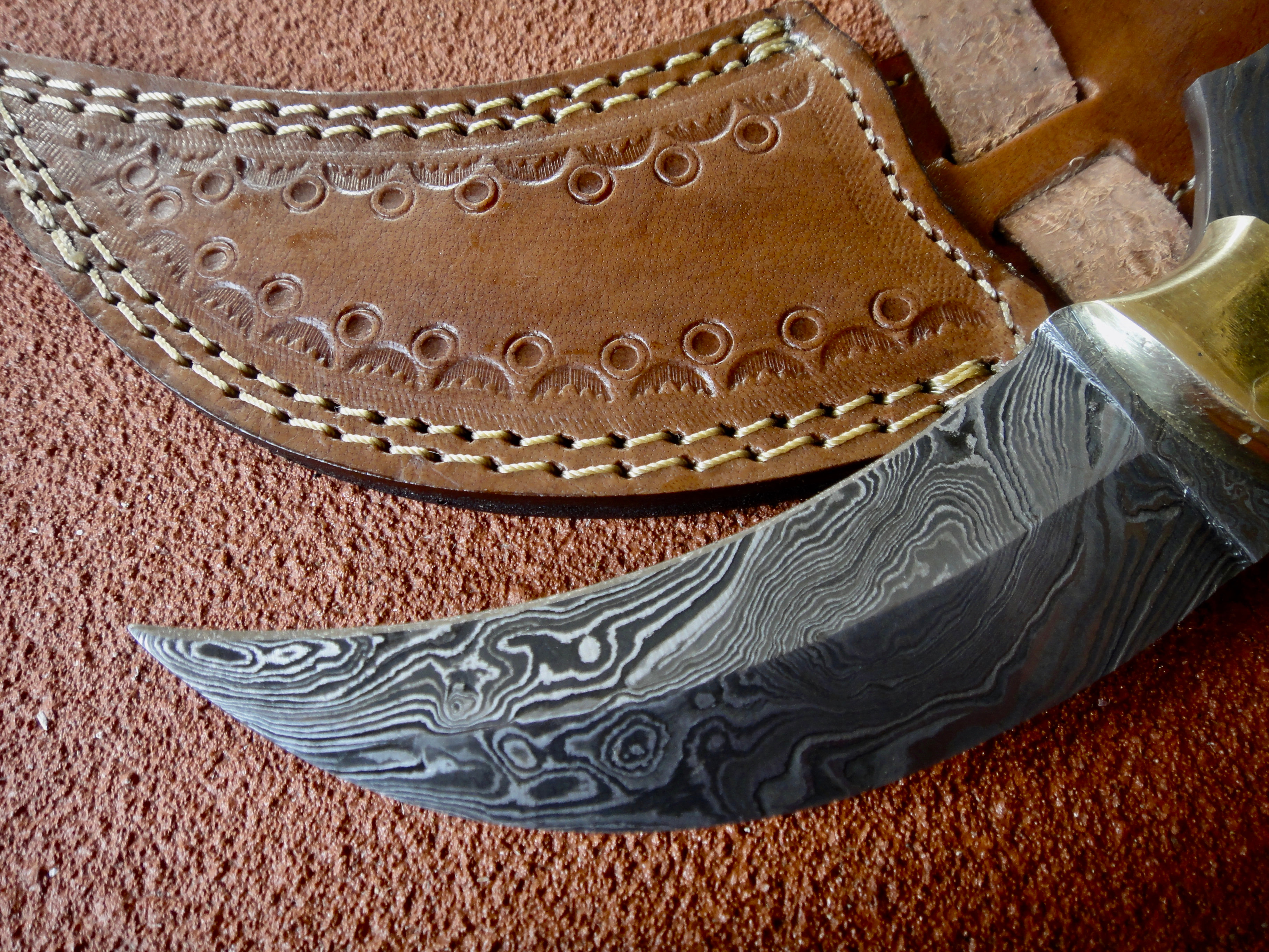 damascus flame karambit knife blank leather sheath knifeblanksaustralia