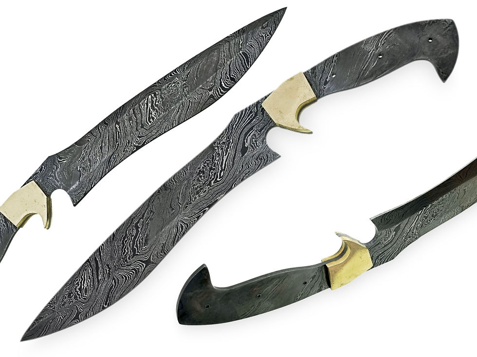 Thumbnail: 439 - Damascus Fighter Knife Blank & Leather Belt Sheath