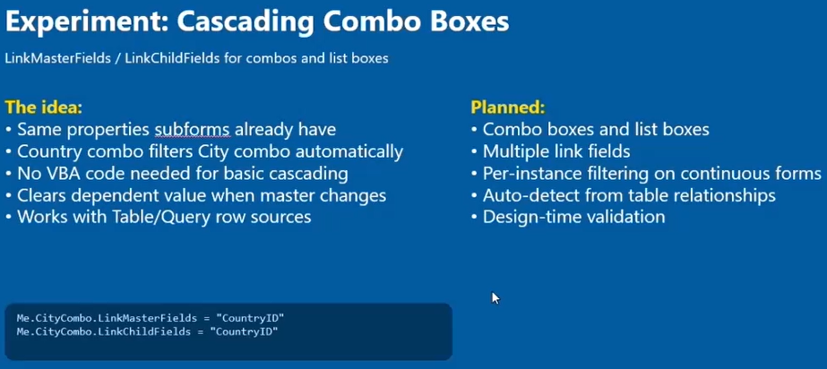 The slide about Cascading Combo and List Boxes at the DevCon