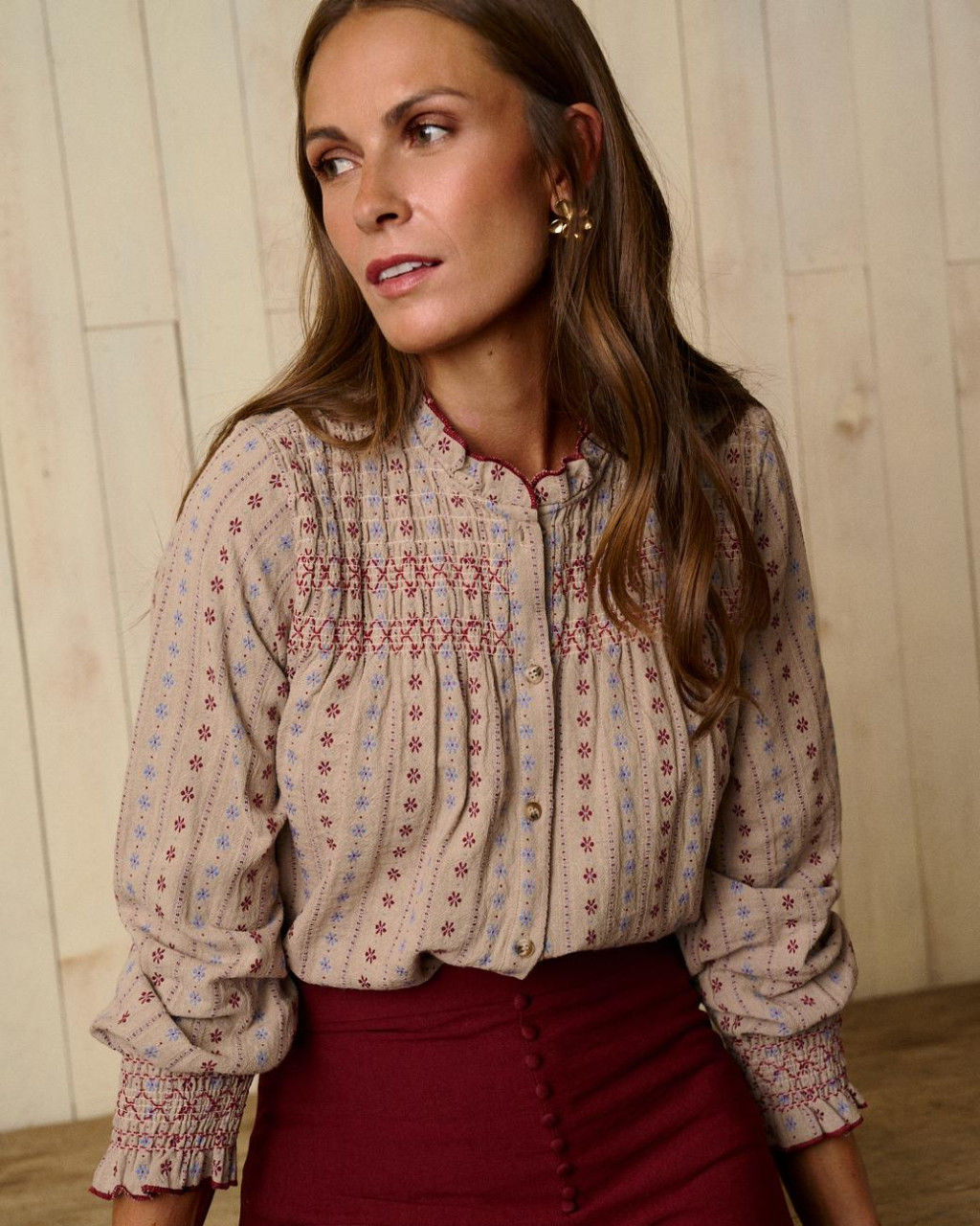 Camisa Bordada Vega Taupe Polín Et Moi