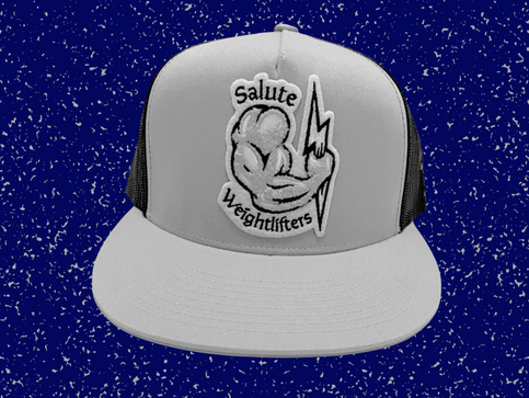 Gray hat with gray and black Salute Weightlifters logo