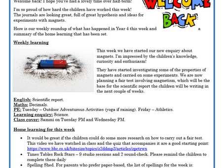 Year 4 Weekly Letter 23/04/2021